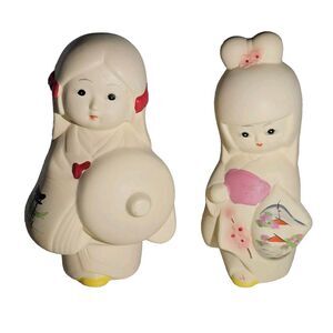 Japanese Hakata Dolls Kimono Geisha Clay Handpainted Figurines PAIR Fast Ship
